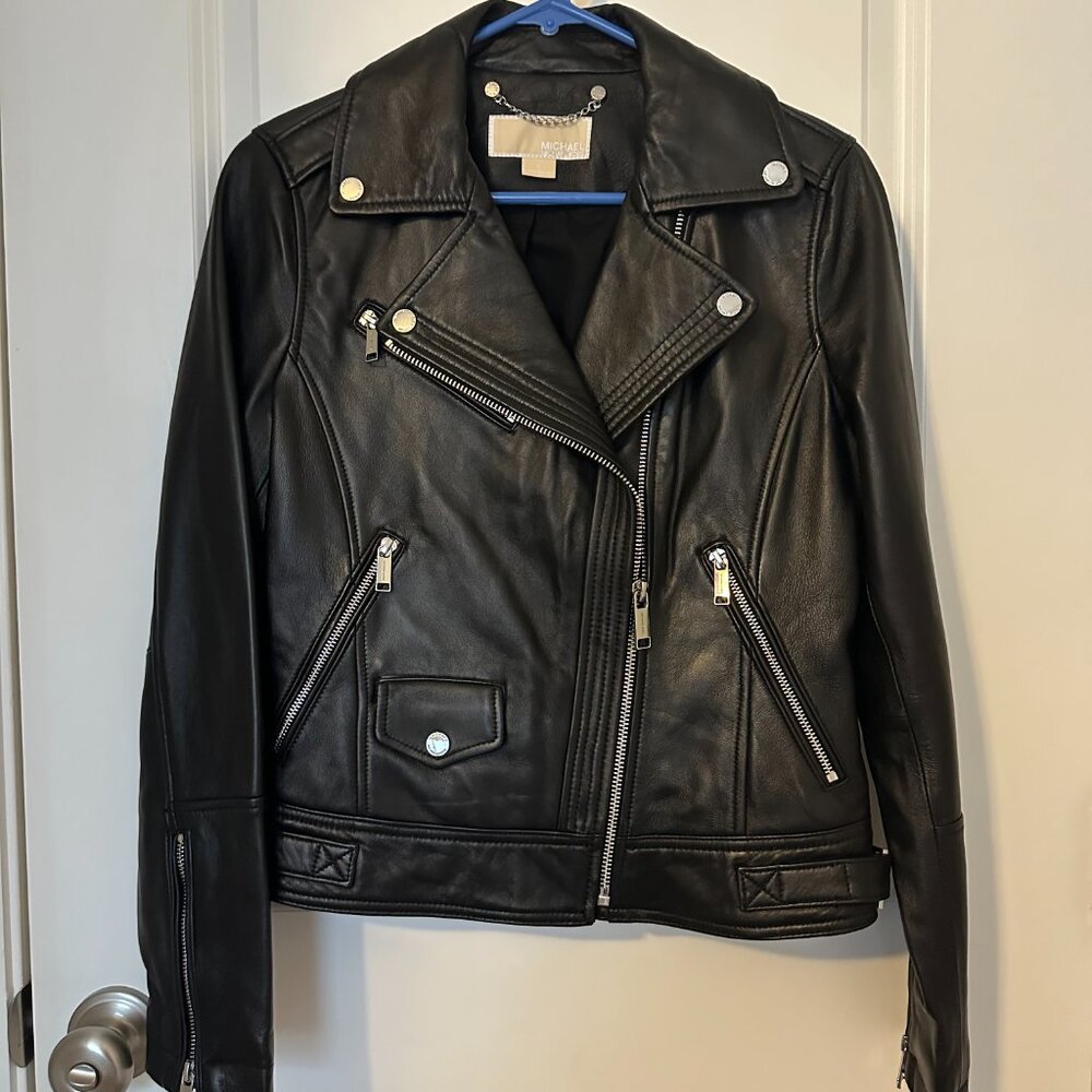 MICHAEL Michael Kors women's black leather moto jacket